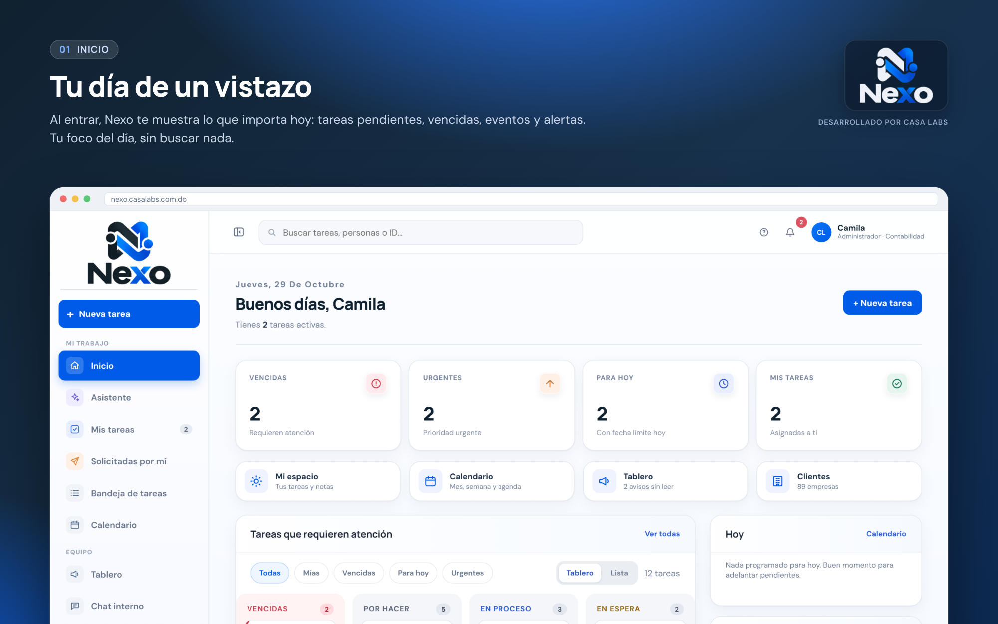 Nexo: Inicio y resumen del día